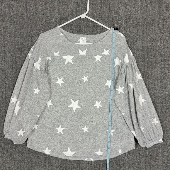 Moda Sweater Womens M Gray All Over Stars Print Pullover 3/4 Balloon Sleeve - Picture 2 of 8